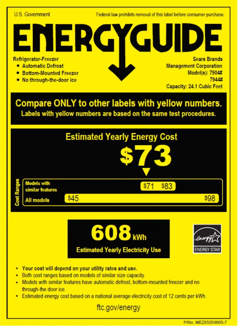 Page 1 de la notice Label énergétique Kenmore 79443