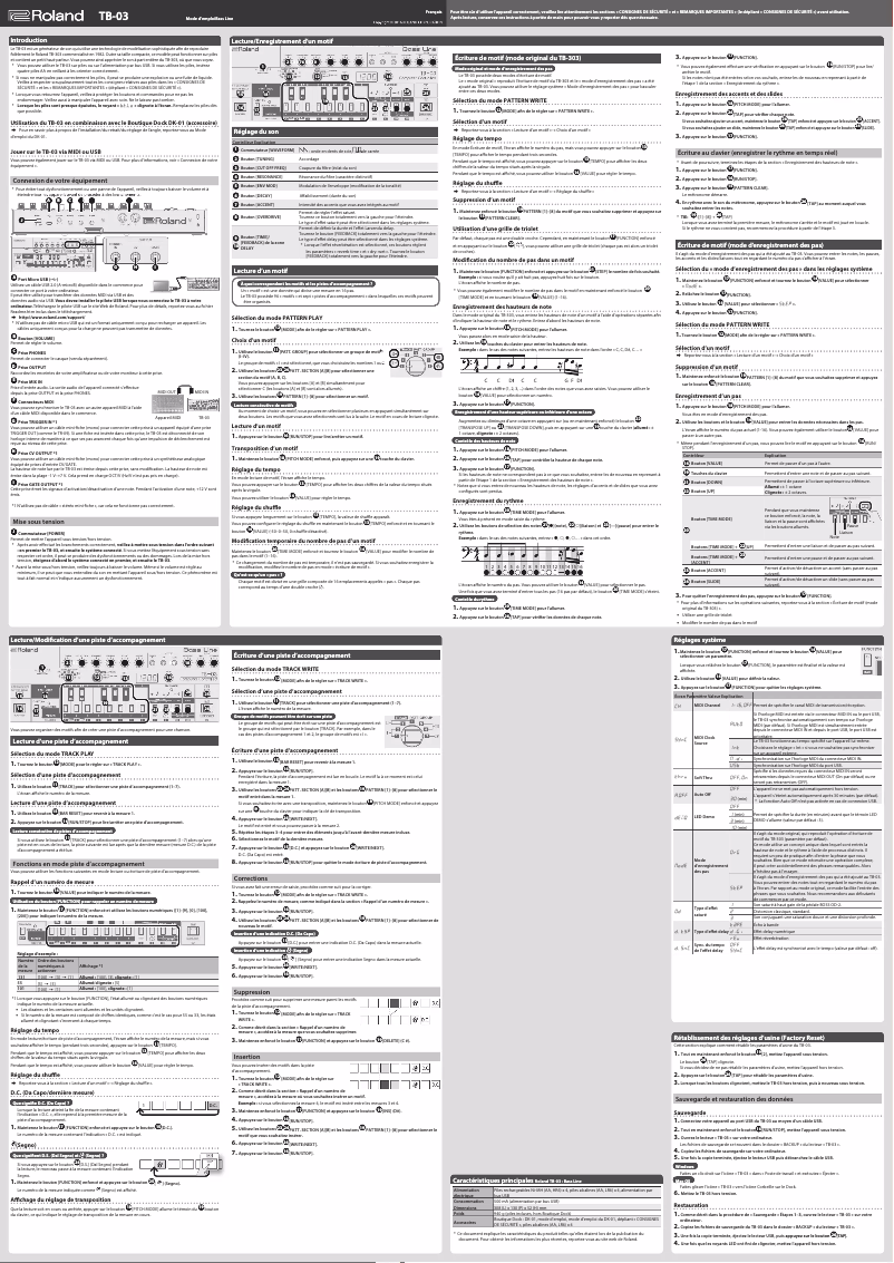 Página 1 del manual Manual de usuario Roland TB-03