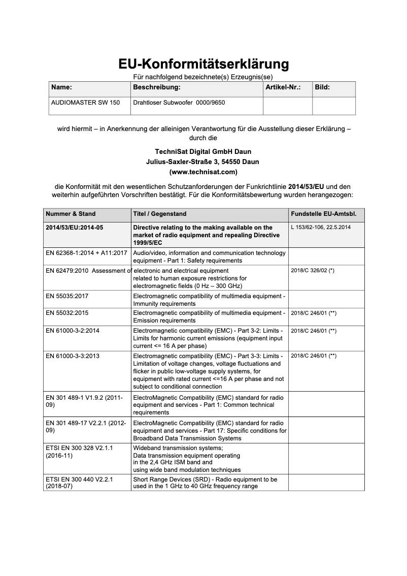 Page 1 de la notice Manuel utilisateur TechniSat Audiomaster sw 150