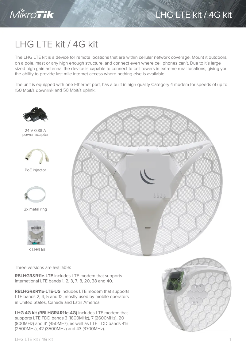 Page 1 de la notice Brochure Mikrotik LHG LTE kit