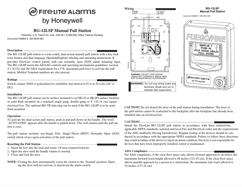 Page 1 de la notice Manuel utilisateur Honeywell Fire-Lite BG-12LSP