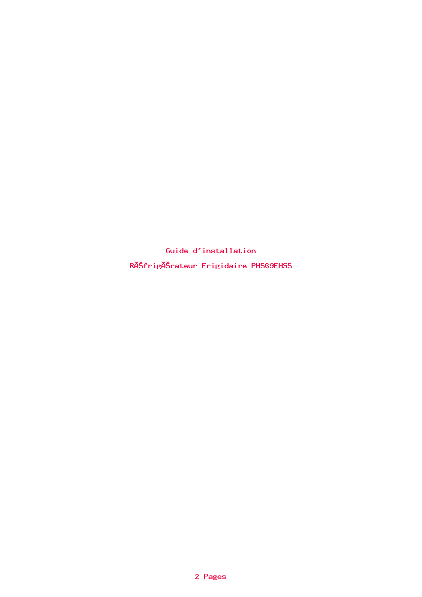 Page 1 de la notice Guide d'installation Frigidaire PHS69EHSS