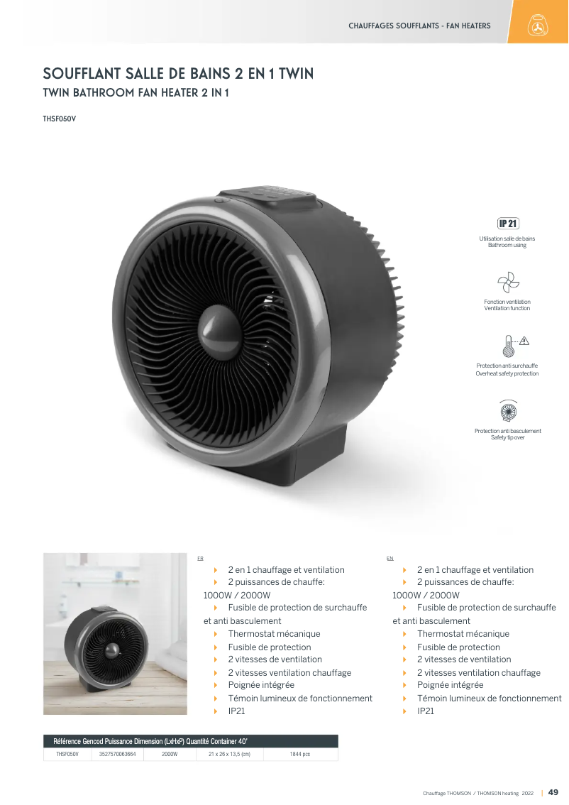 Page 1 de la notice Fiche technique Thomson THSF050V