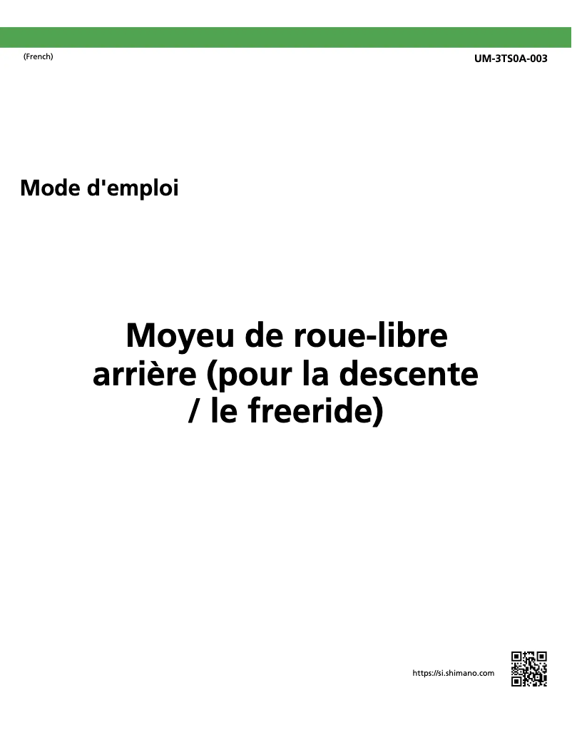 Page 1 de la notice Manuel utilisateur Shimano FH-M645