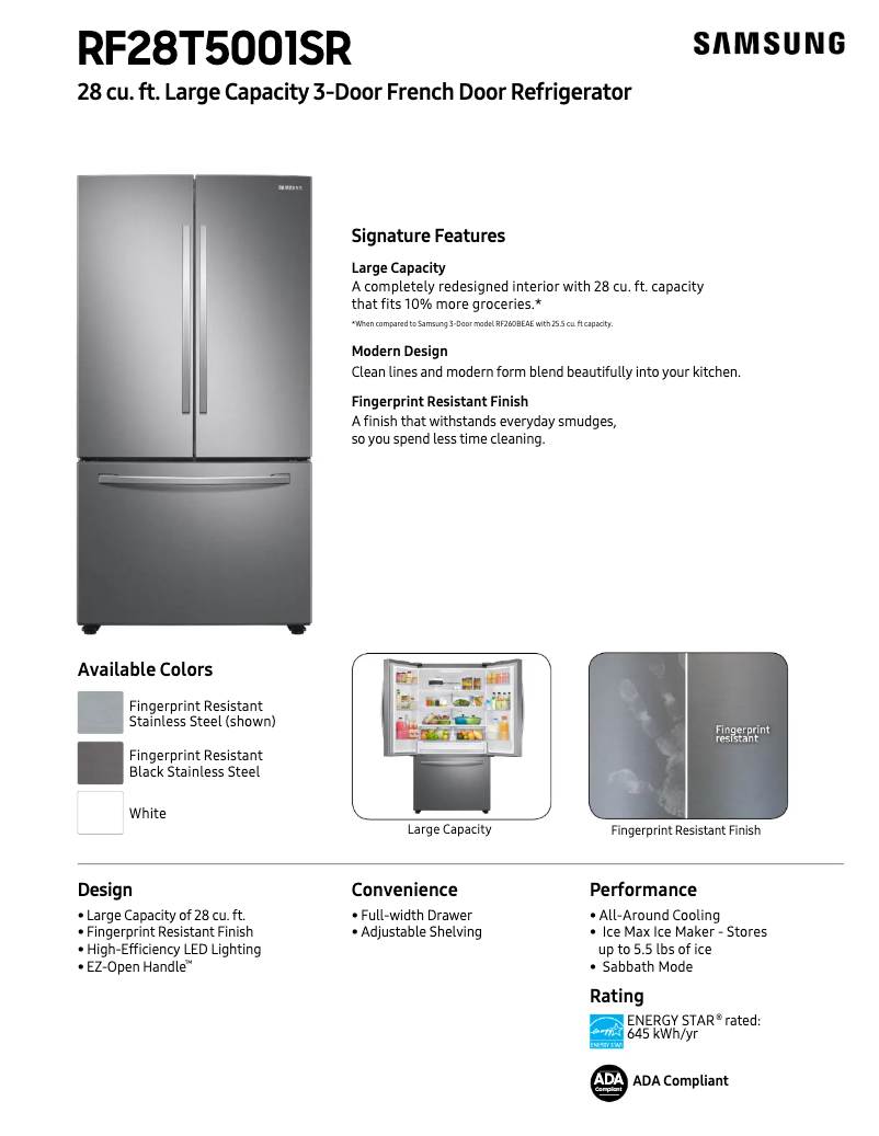 Página 1 del manual Ficha técnica Samsung RF28T5001WW