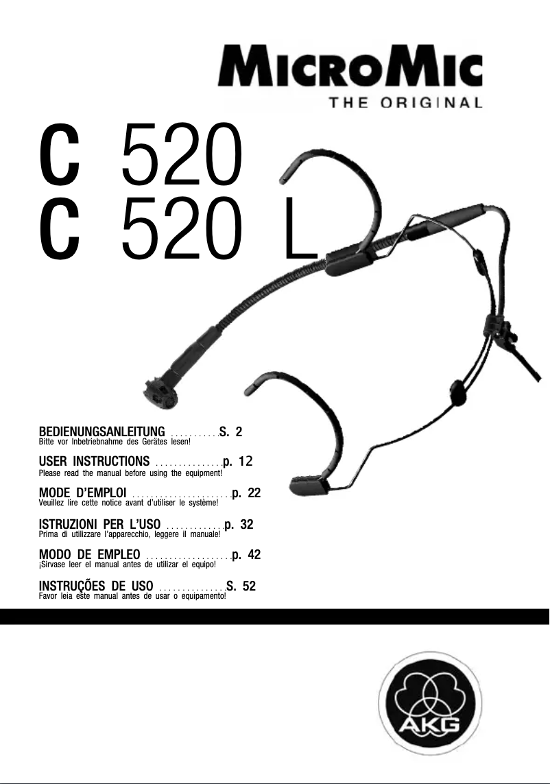 Page 1 de la notice Manuel utilisateur AKG C 520 L