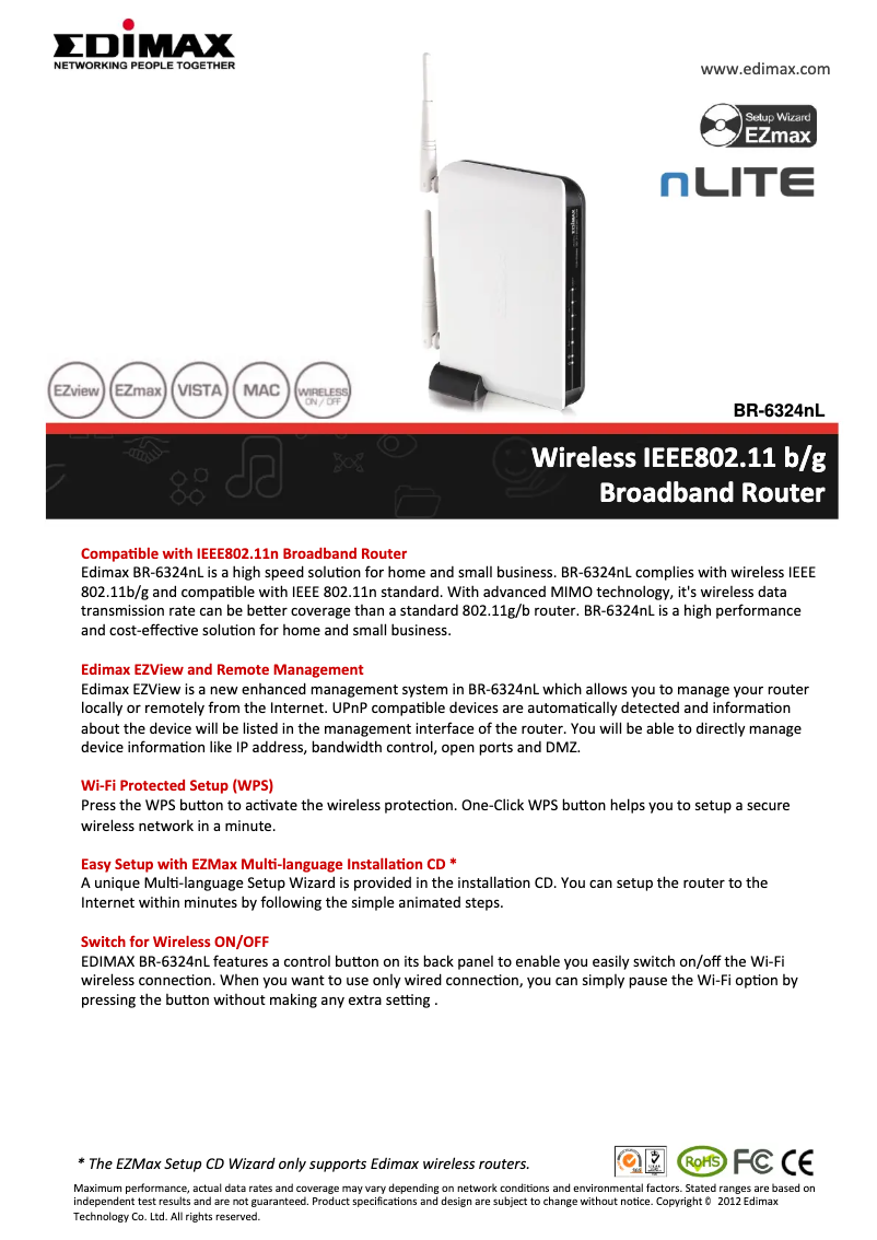 Page 1 de la notice Fiche technique Edimax BR-6324NL