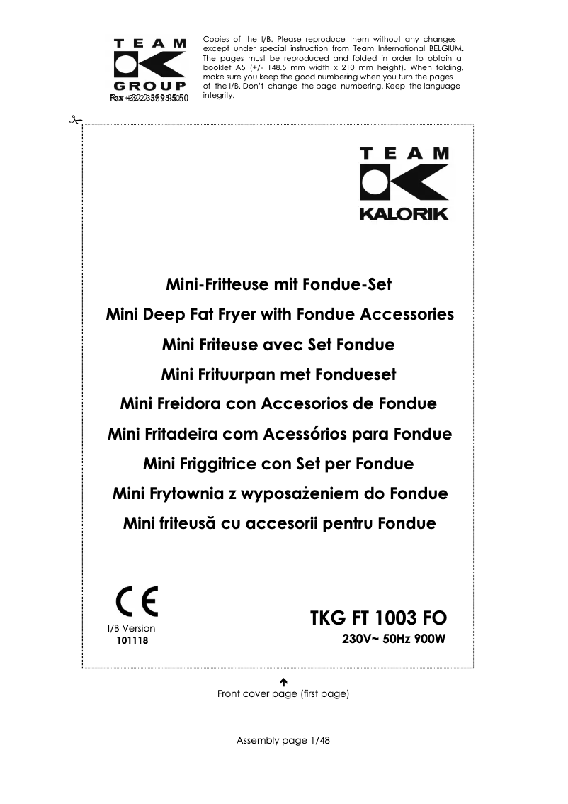 Page 1 of the manual User Manual Team TKG FT 1003 FO