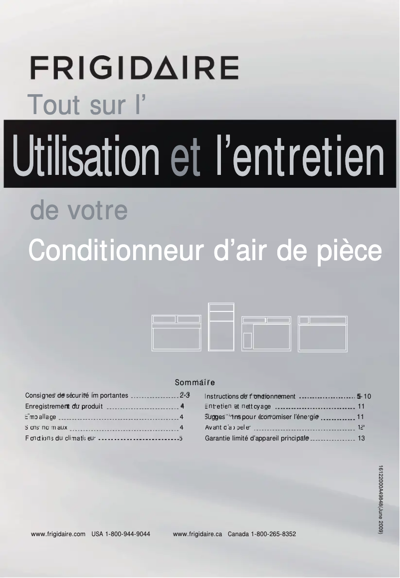 Page 1 de la notice Manuel utilisateur Frigidaire FFRH1122U1E