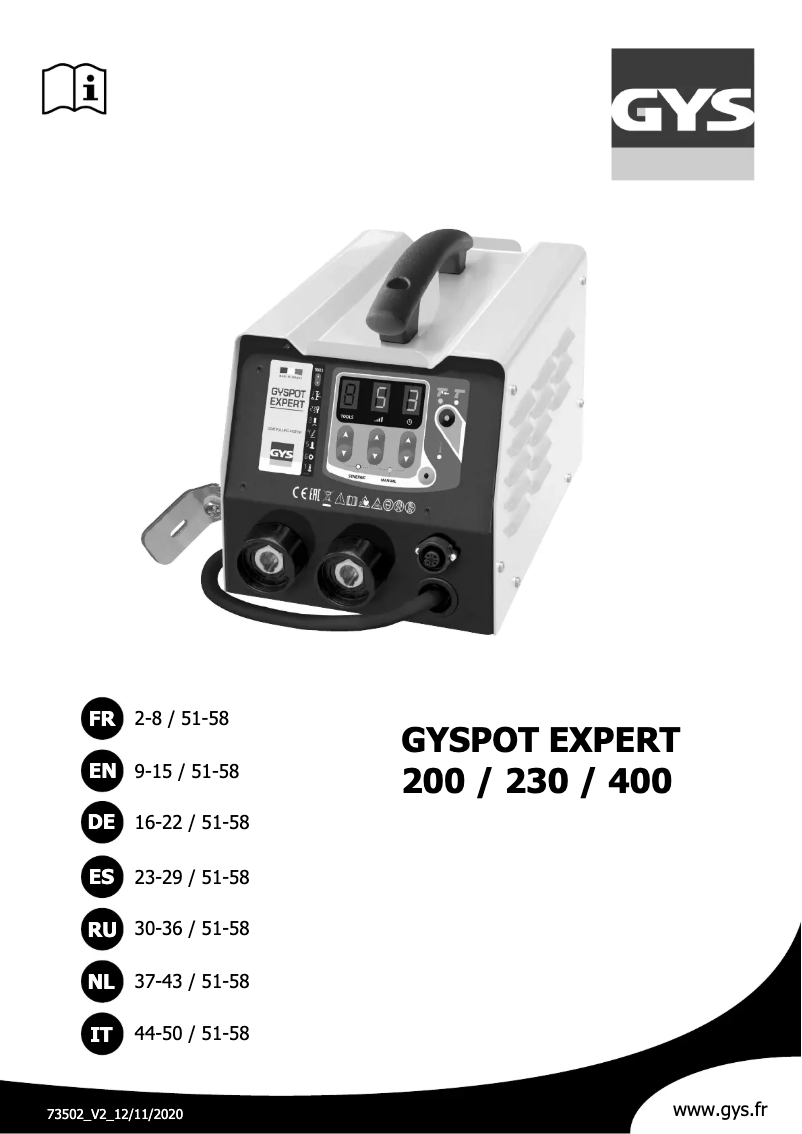 Page 1 de la notice Manuel utilisateur GYS Gyspot Expert 400