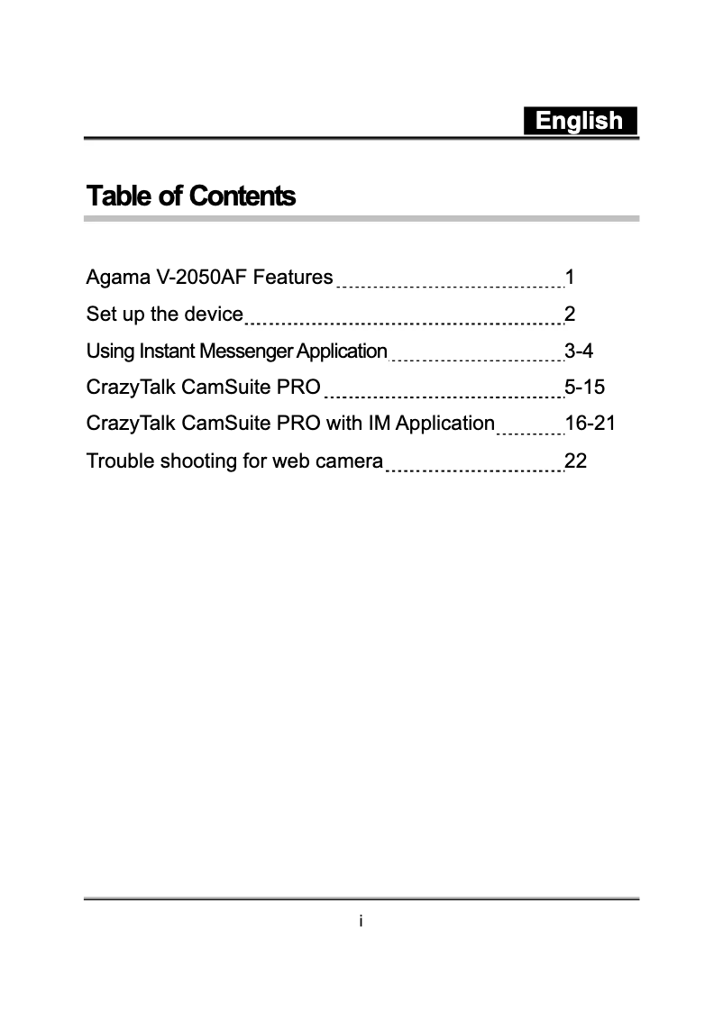 Page 1 de la notice Manuel utilisateur Genius Agama V-2050AF