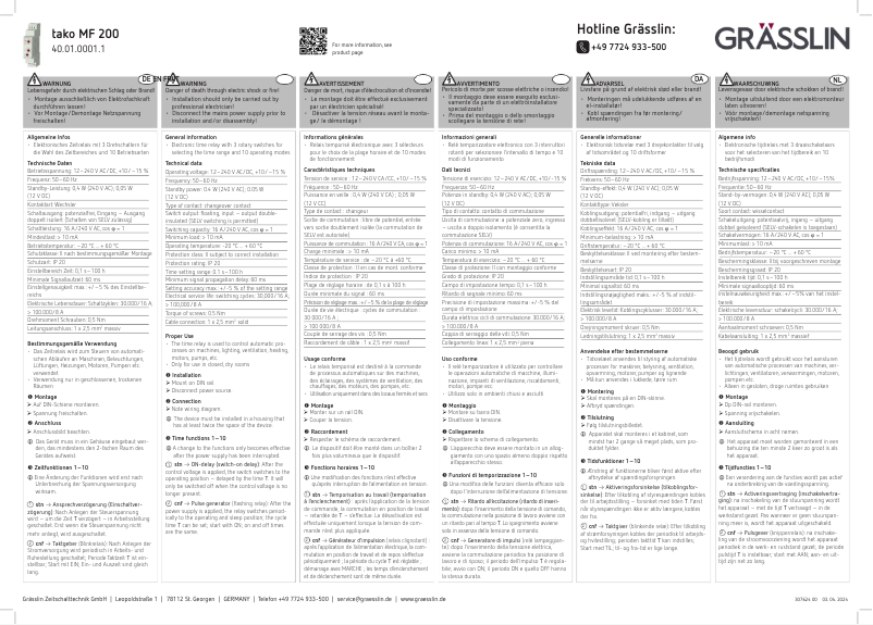 Page 1 de la notice Manuel utilisateur Grässlin tako MF 200