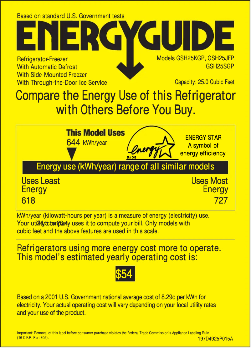 Page n°1 - Label énergétique GE GSH25SGPSS