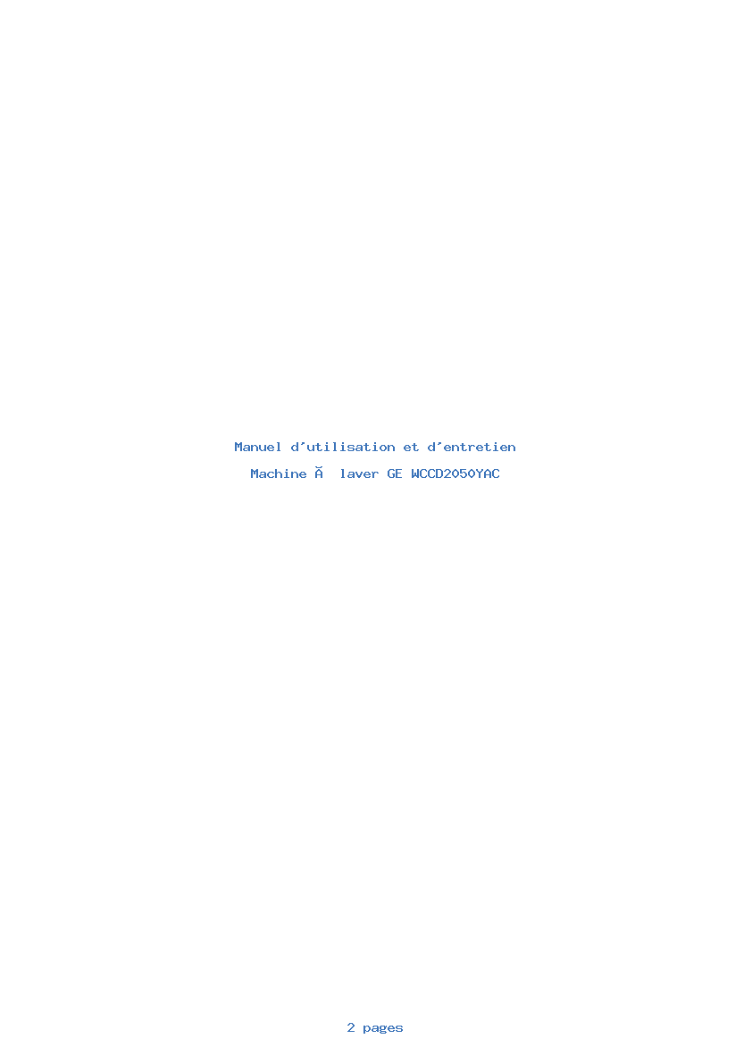 Page 1 de la notice Manuel d'utilisation et d'entretien GE WCCD2050YAC