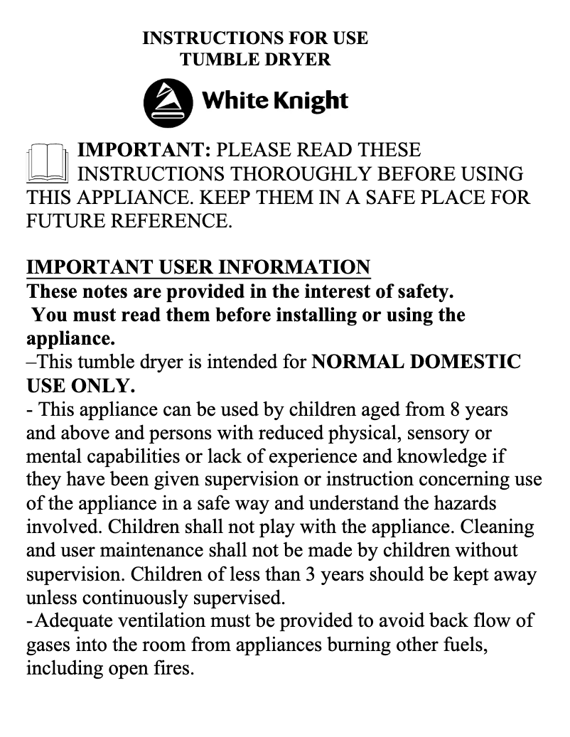 Página 1 del manual Manual de usuario White Knight C36AW