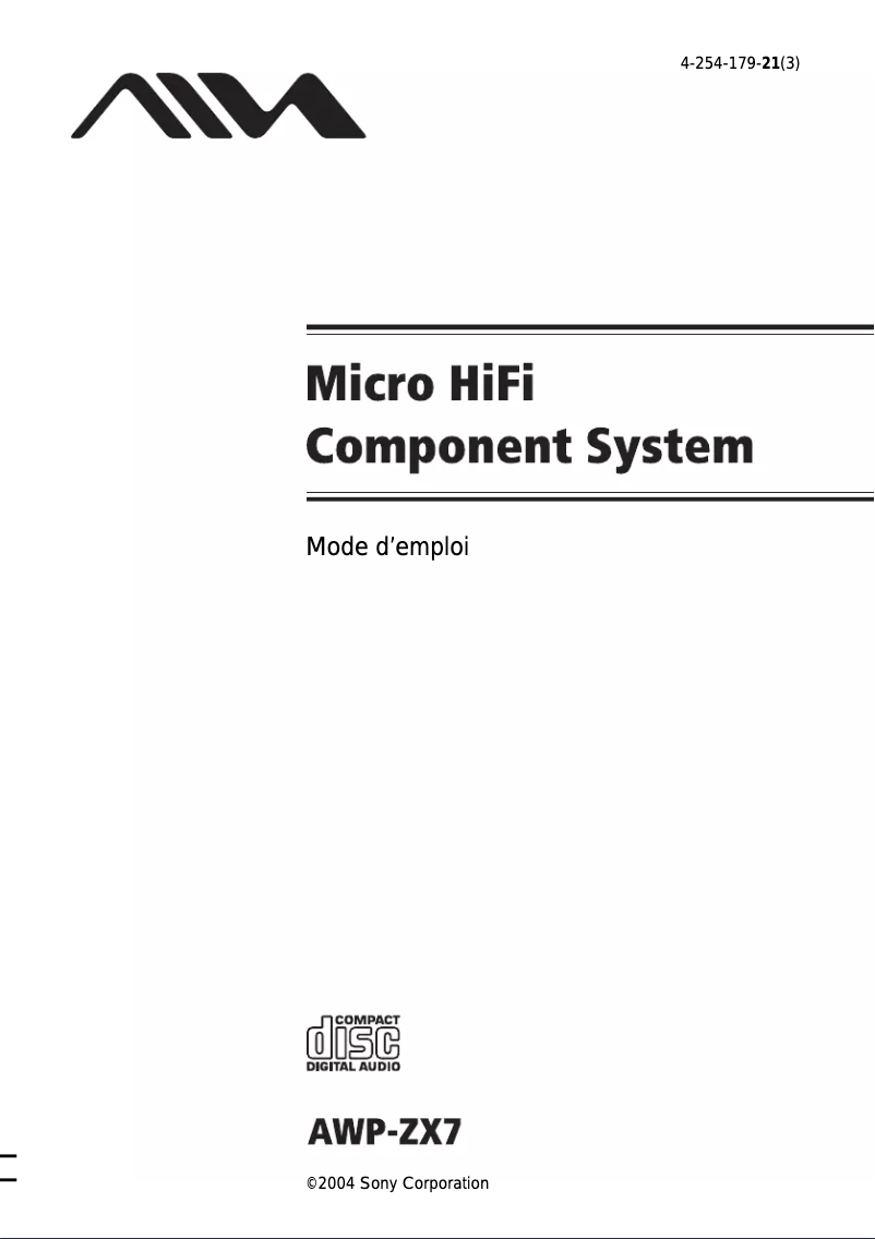 Page 1 de la notice Manuel utilisateur Aiwa AWPZX7