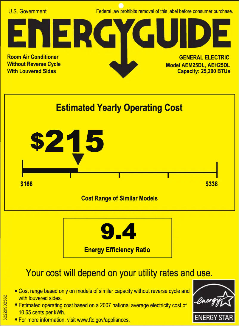 Página 1 del manual Etiqueta energética GE AEM25DL
