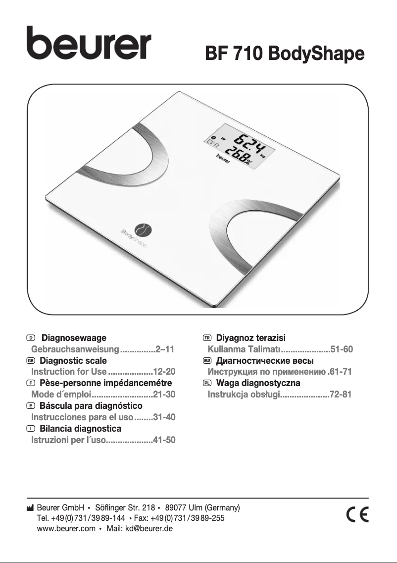 Page 1 de la notice Manuel utilisateur Beurer BodyShape BF 710