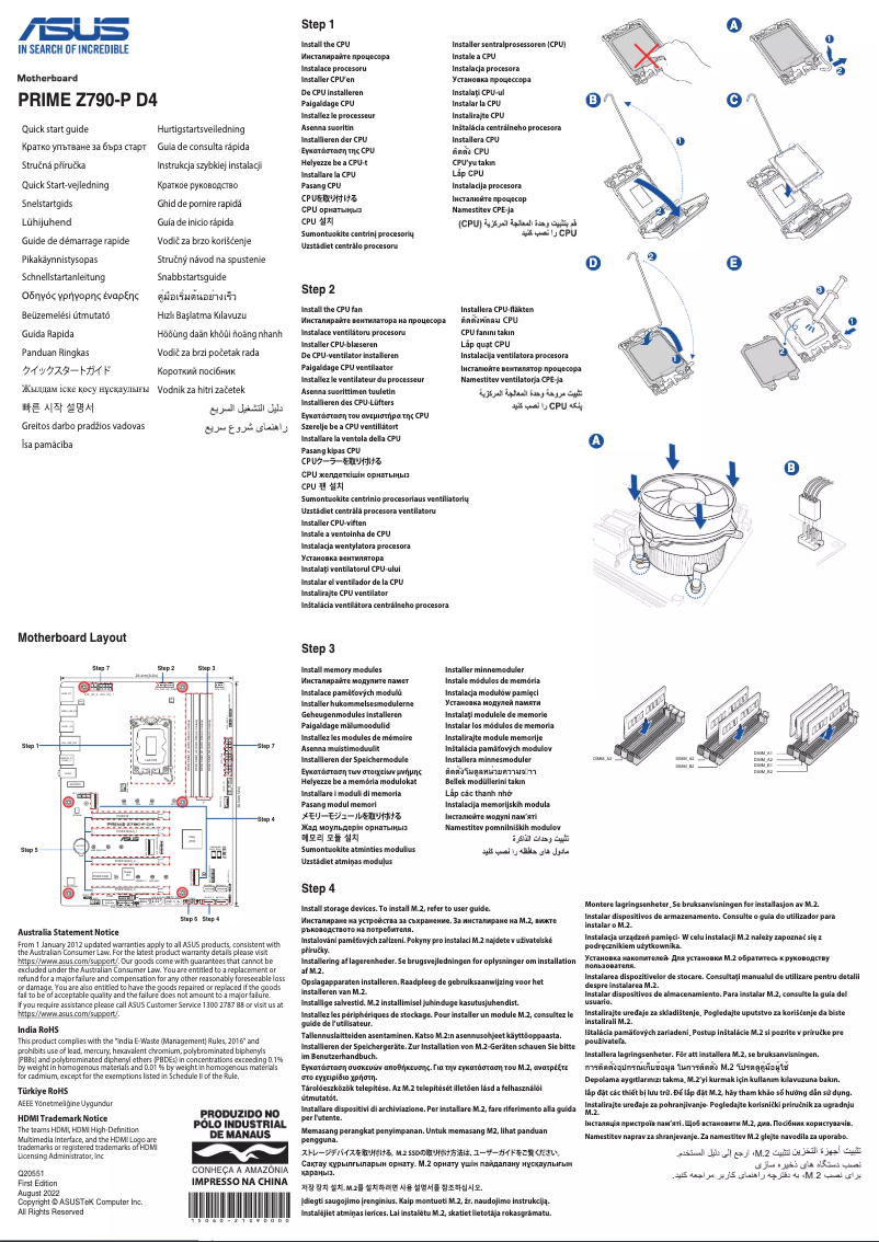 Page 1 de la notice Guide de démarrage rapide Asus PRIME Z790-P D4-CSM