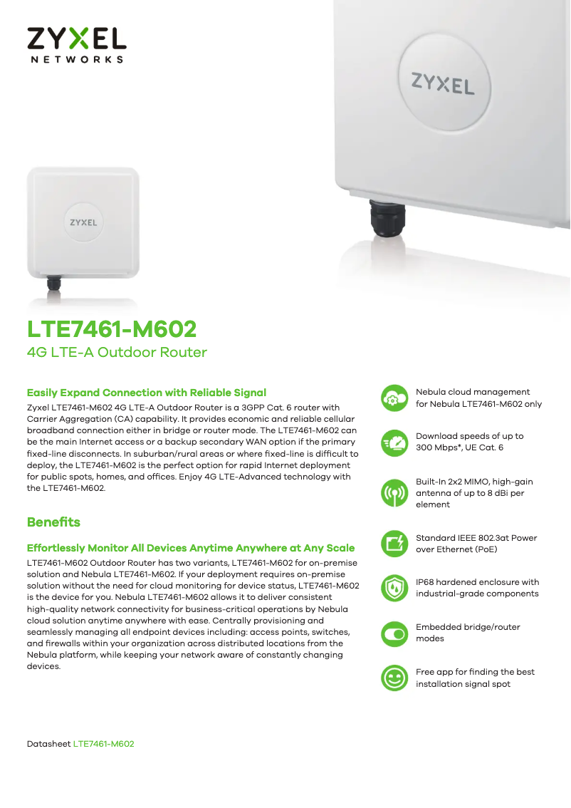 Page 1 de la notice Fiche technique ZyXEL Nebula LTE7461-M602