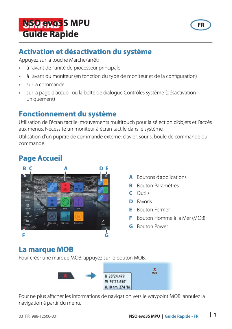Page 1 de la notice Guide de démarrage rapide Simrad NSO evo3S MPU