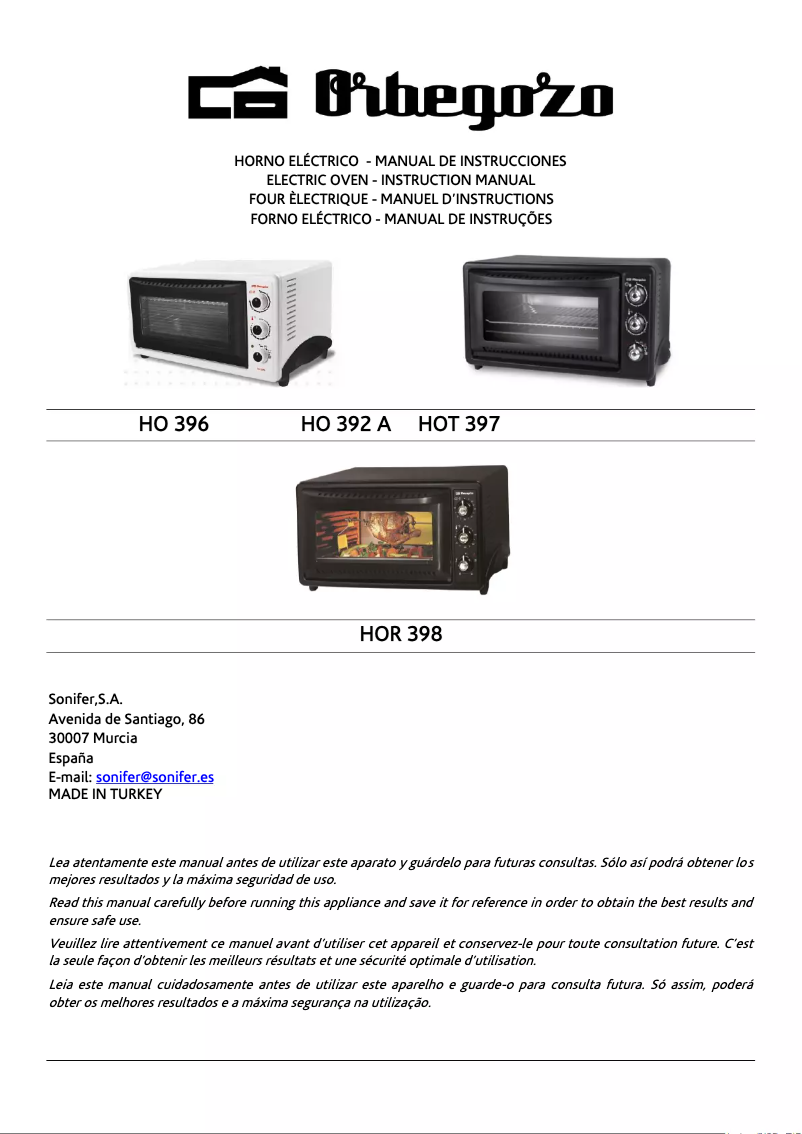 Page 1 de la notice Manuel utilisateur Orbegozo HOT 397