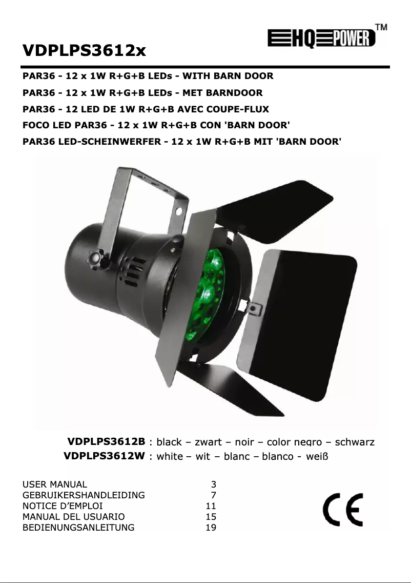 Page 1 de la notice Manuel utilisateur HQ Power PAR36