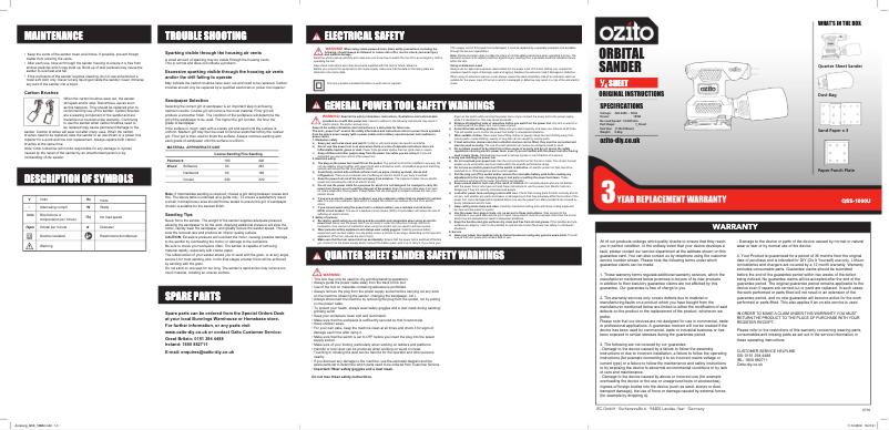 Page 1 de la notice Manuel utilisateur Ozito QSS-1000U