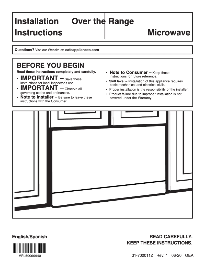 Page n°1 - Guide d'installation GE CVM721M2NS5