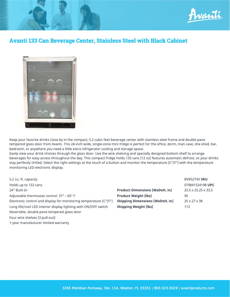 Page 1 de la notice Fiche technique Avanti BVB52T4S