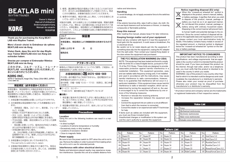 Page 1 de la notice Manuel utilisateur Korg Beatlab Mini