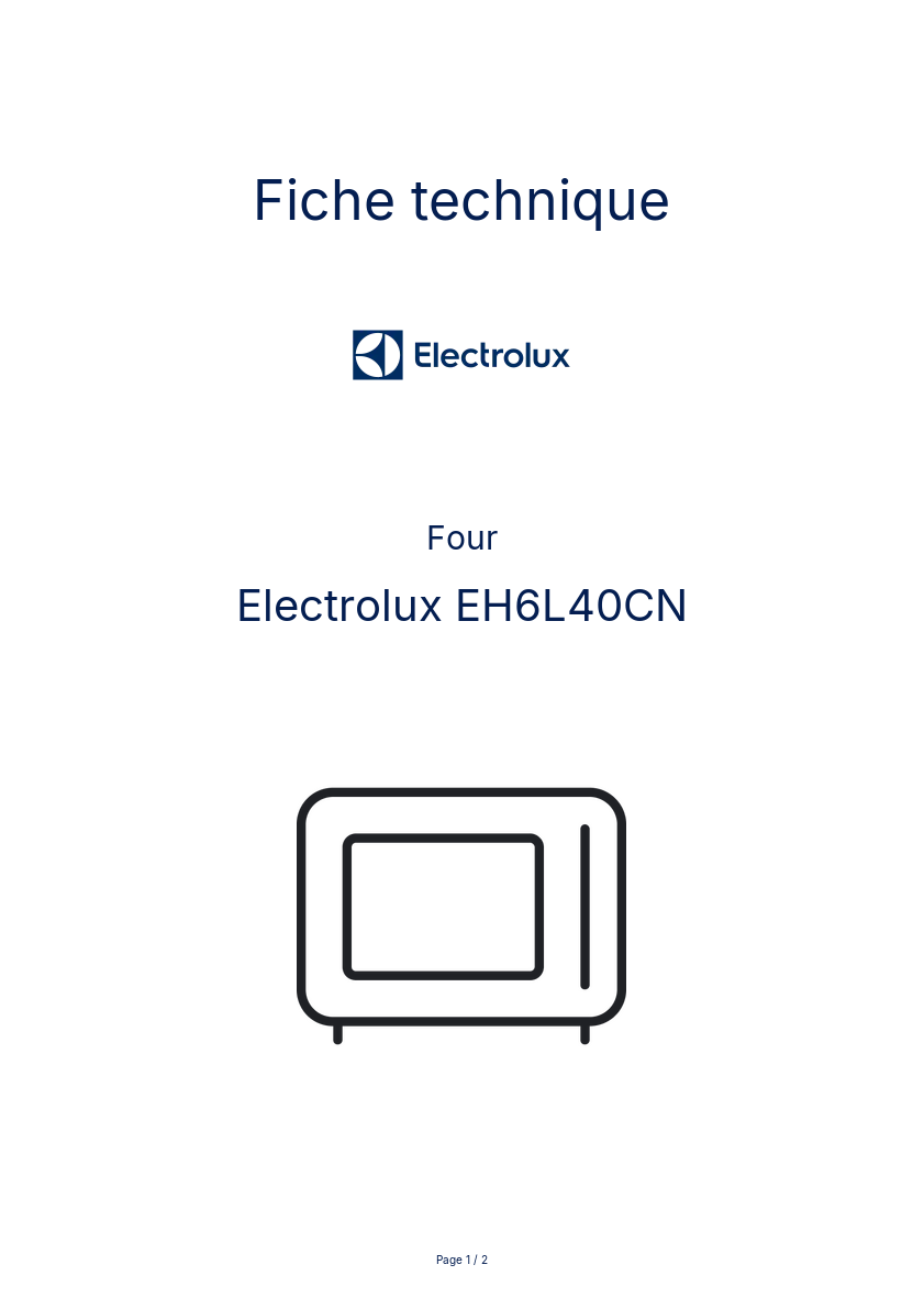 Page 1 de la notice Fiche technique Electrolux EH6L40CN