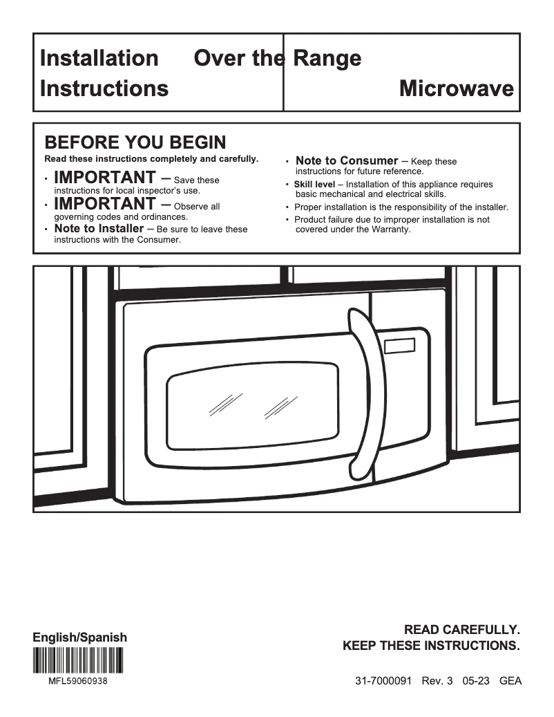 Page 1 of the manual Installation Guide GE JVM7195SKSS