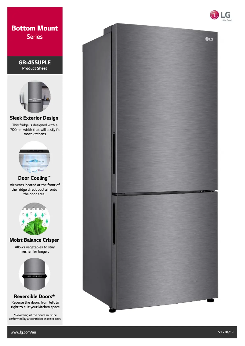 Page 1 de la notice Fiche technique LG GB-455UPLE