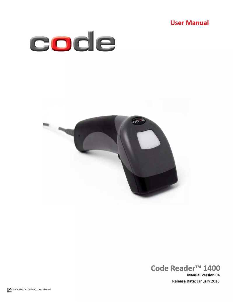 Page 1 de la notice Manuel utilisateur Code Reader CR1400