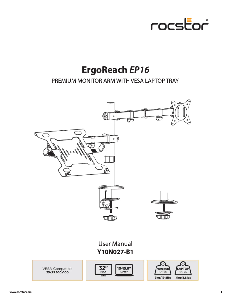 Page 1 de la notice Manuel utilisateur Rocstor ErgoReach EP1