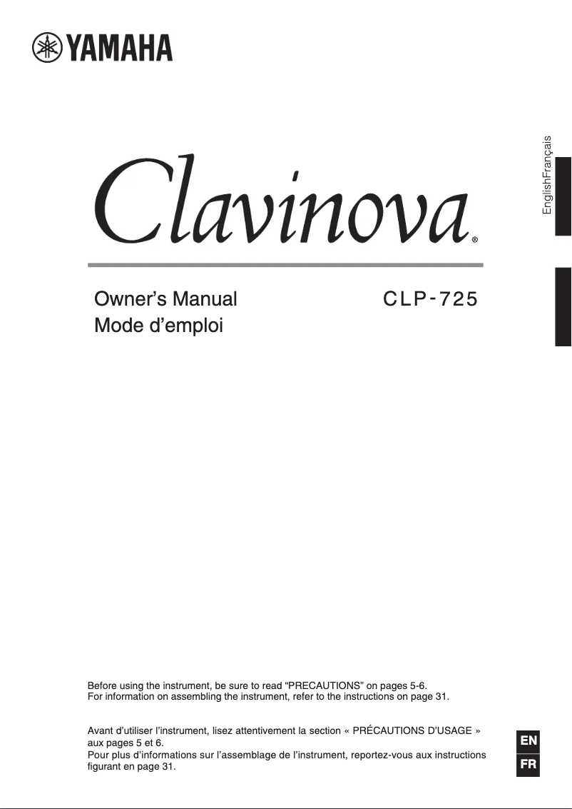 Page 1 de la notice Manuel utilisateur Yamaha Clavinova CLP-725