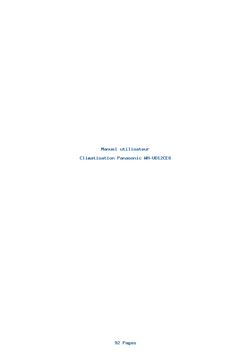 Page 1 de la notice Manuel utilisateur Panasonic WH-UD12CE8