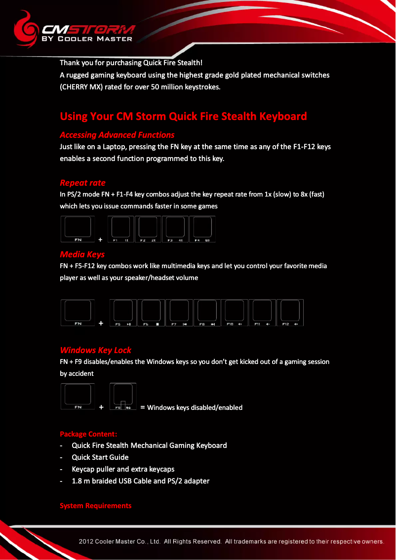 Page 1 de la notice Manuel utilisateur CM Storm Quick Fire Stealth SGK-4000