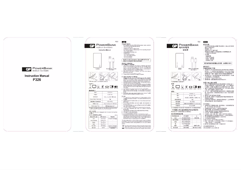 Page 1 de la notice Manuel utilisateur GP PowerBank Vivienne Tam P326