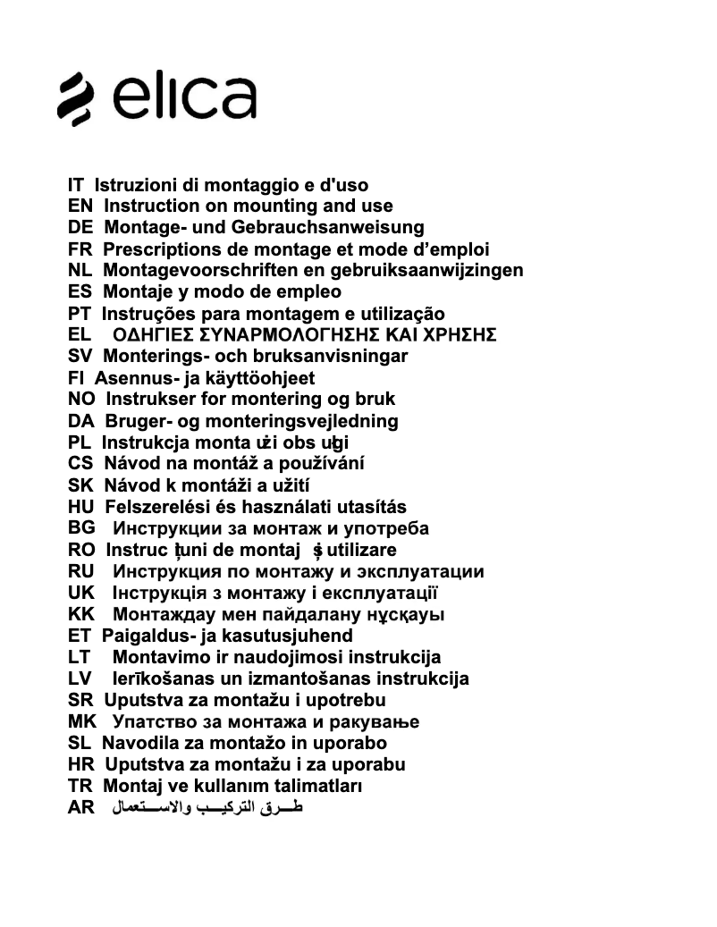 Page 1 de la notice Manuel utilisateur Elica MISSY BL/A/90