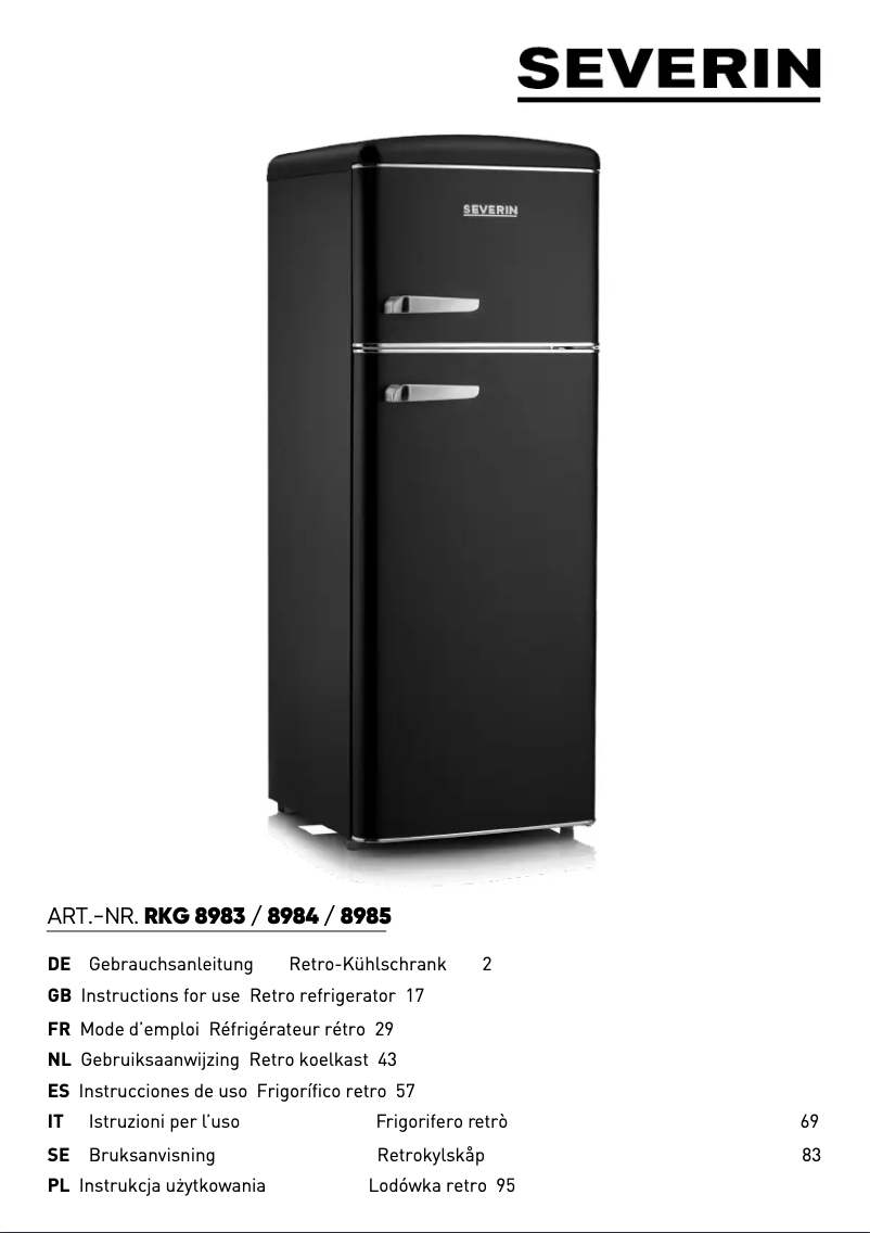 Page 1 de la notice Manuel utilisateur Severin RKG 8984