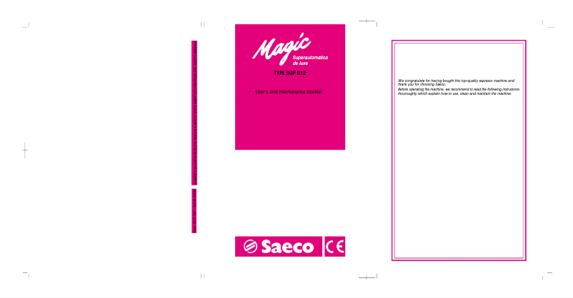 Page 1 of the manual User Manual Philips Saeco Magic Deluxe SUP 012
