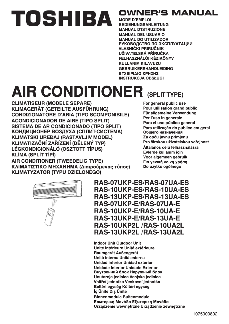 Page 1 de la notice Manuel utilisateur Toshiba RAS-13UA-ES