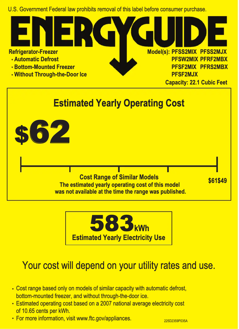 Página 1 del manual Etiqueta energética GE Profile PFSF2MIXBB