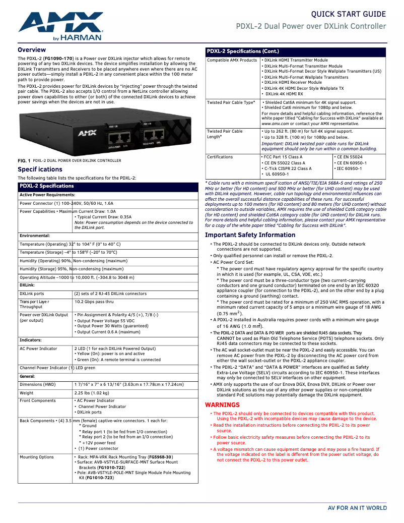 Page 1 de la notice Manuel utilisateur AMX PDXL-2