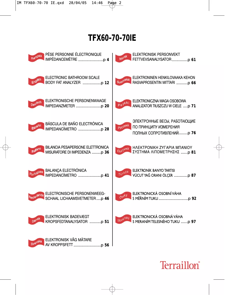 Page 1 de la notice Manuel utilisateur Terraillon TFX 70