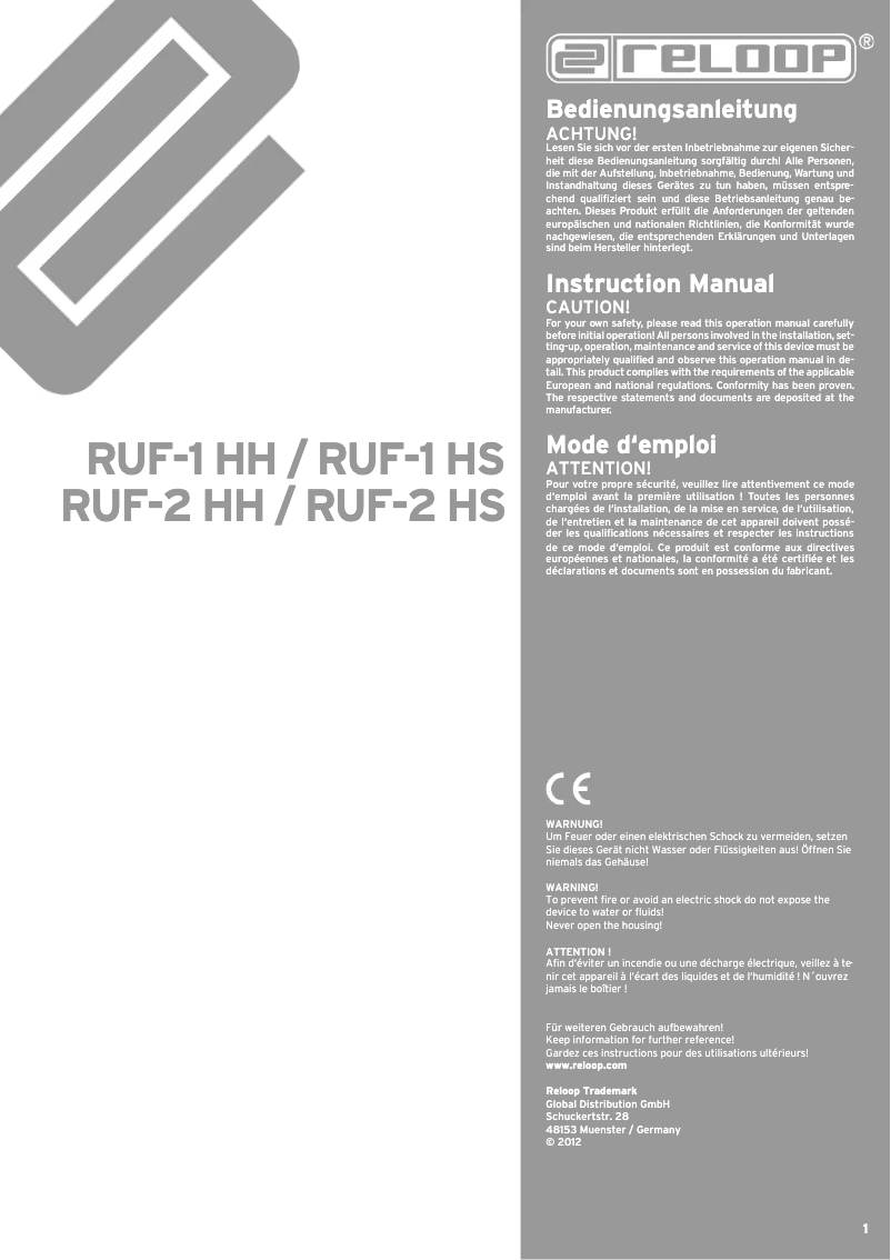 Page 1 de la notice Manuel utilisateur Reloop RUF-1 HH