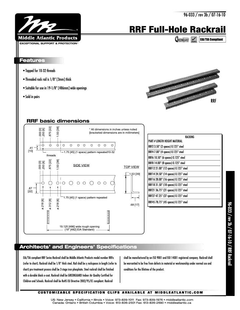 Page 1 de la notice Manuel utilisateur Middle Atlantic RRF8