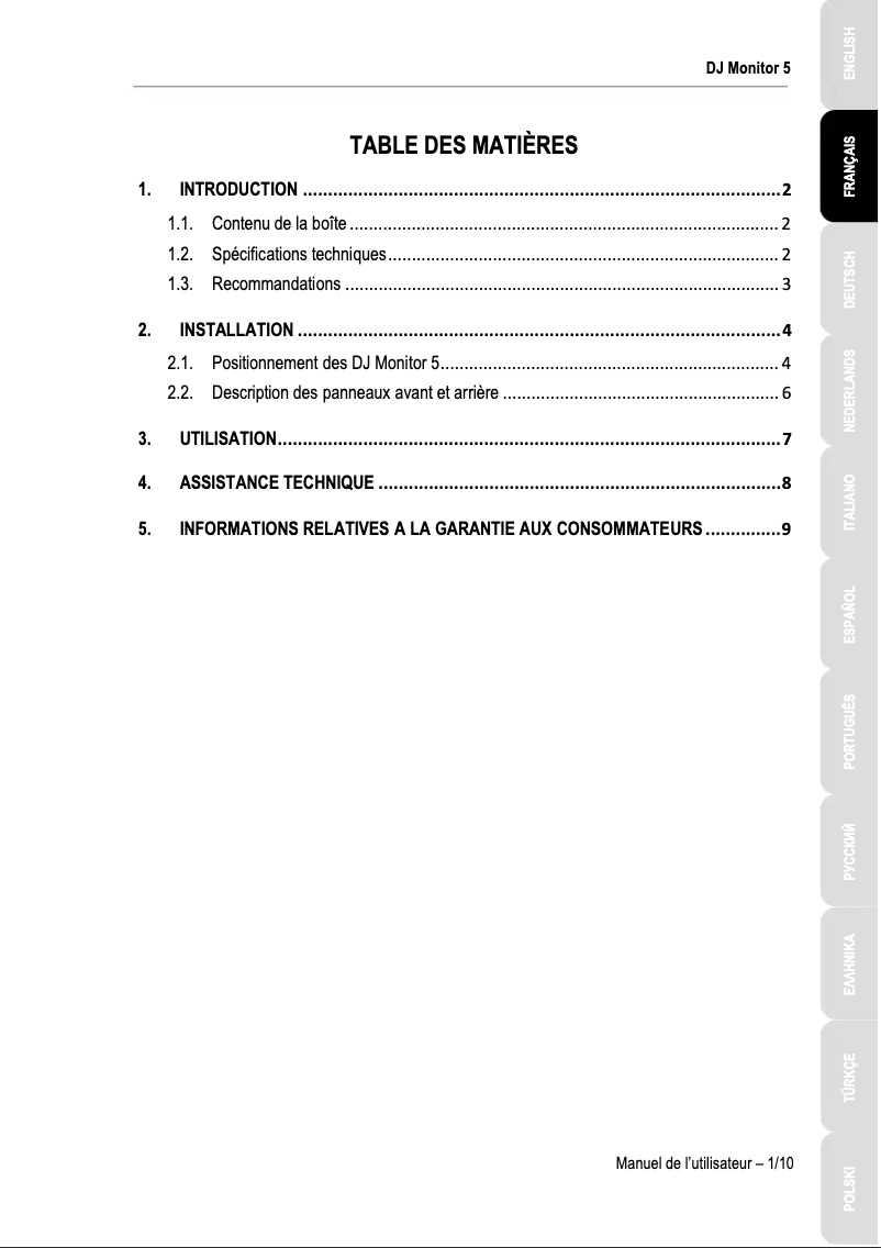 Page 1 de la notice Manuel utilisateur Hercules DJ Monitor 5